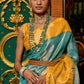 Yellow & Blue Zari Woven Silk Saree with Tassels on Pallu