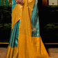 Yellow & Blue Zari Woven Silk Saree with Tassels on Pallu