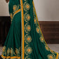 Deep Green Georgette Silk Saree with Resham, Zari & Cord Embroidery