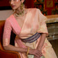 Beige Brown Woven Linen Silk Saree with Contrast Border & Pallu
