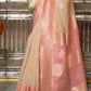 Beige Brown Woven Linen Silk Saree with Contrast Border & Pallu