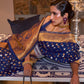 Berry Blue Copper Zari Woven Banarasi Khaddi Silk Saree