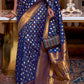 Berry Blue Copper Zari Woven Banarasi Khaddi Silk Saree