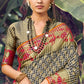 Fog Black Zari Woven Checkered Banarasi Silk Saree