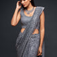 Silver Grey Sequins & Thread Embroidered Designer Georgette Saree