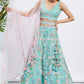 Turquoise Blue Net Lehenga Choli with Sequins & Thread Embroidery work