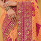 Orange Purple Designer Dola Silk Saree with Embroidered Weaving Border