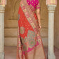 Imperial Red Designer Dola Silk Saree with Embroidered Weaving Border
