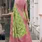 Bright Green Organza Woven Saree with Blouse Piece Elegant