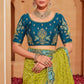 Olive Teal Silk Half N Half Saree Elegant Designer Party Wear
