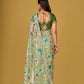 Light Green Floral Organza Brasso Saree Elegant Festive Party Wear Look