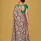 Light Green Floral Organza Brasso Saree with Olive Green Embroidered Blouse