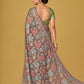 Grey Silk Organza Brasso Printed Saree Elegant Festive Party Wear Look