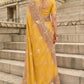 Mustard Yellow Coffee Brown Designer Silk Saree Elegant Party Wear