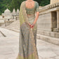 Grey Green Viscose Silk Saree with Cut Work Elegant Party Wear Look