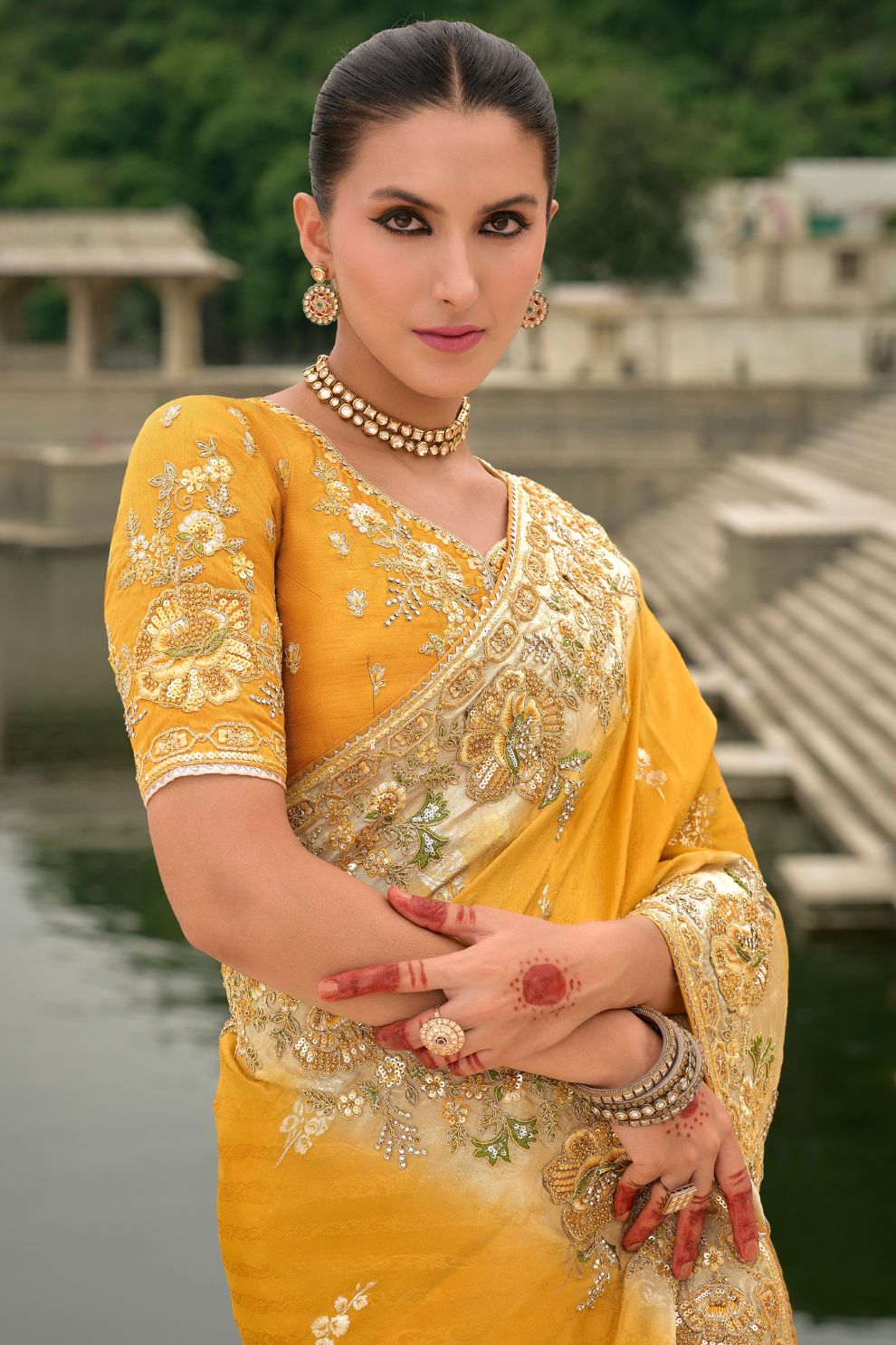 Shaded Yellow Pure Viscose Jacquard Saree Elegant Festive Party Wear