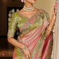 Pastel Pink Olive Green Pure Viscose Jacquard Saree Elegant Festive Wear