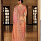 Peach Pink Coral Shaded Silk Blend Saree Elegant Festive Party Wear