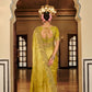 Mustard Yellow Pastel Green Tissue Satin Saree with Embroidery Handwork
