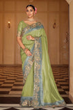 Light Green Soft Silk Saree Elegant Festive Wedding Party Wear Look