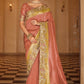 Peach Gold Designer Soft Silk Saree Elegant Festive Wedding Party Wear