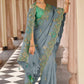 Grey Blue Designer Soft Silk Saree Elegant Festive Wedding Party Wear