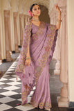Lavender Mauve Designer Soft Silk Saree Elegant Festive Party Wear Look