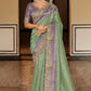 Sage Green Mauve Designer Soft Silk Saree Elegant Festive Party Wear