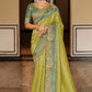 Olive Green Dusty Blue Designer Soft Silk Saree Elegant Festive Wear