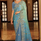 Dusty Blue Designer Soft Silk Saree Elegant Festive Party Wear Look