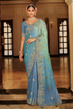 Dusty Blue Designer Soft Silk Saree Elegant Festive Party Wear Look