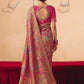 Rani Pink Dola Silk Saree with Zari Embroidery Madhubani Motifs Elegant