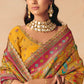 Mustard Yellow Dola Silk Saree with Zari Embroidery Madhubani Prints