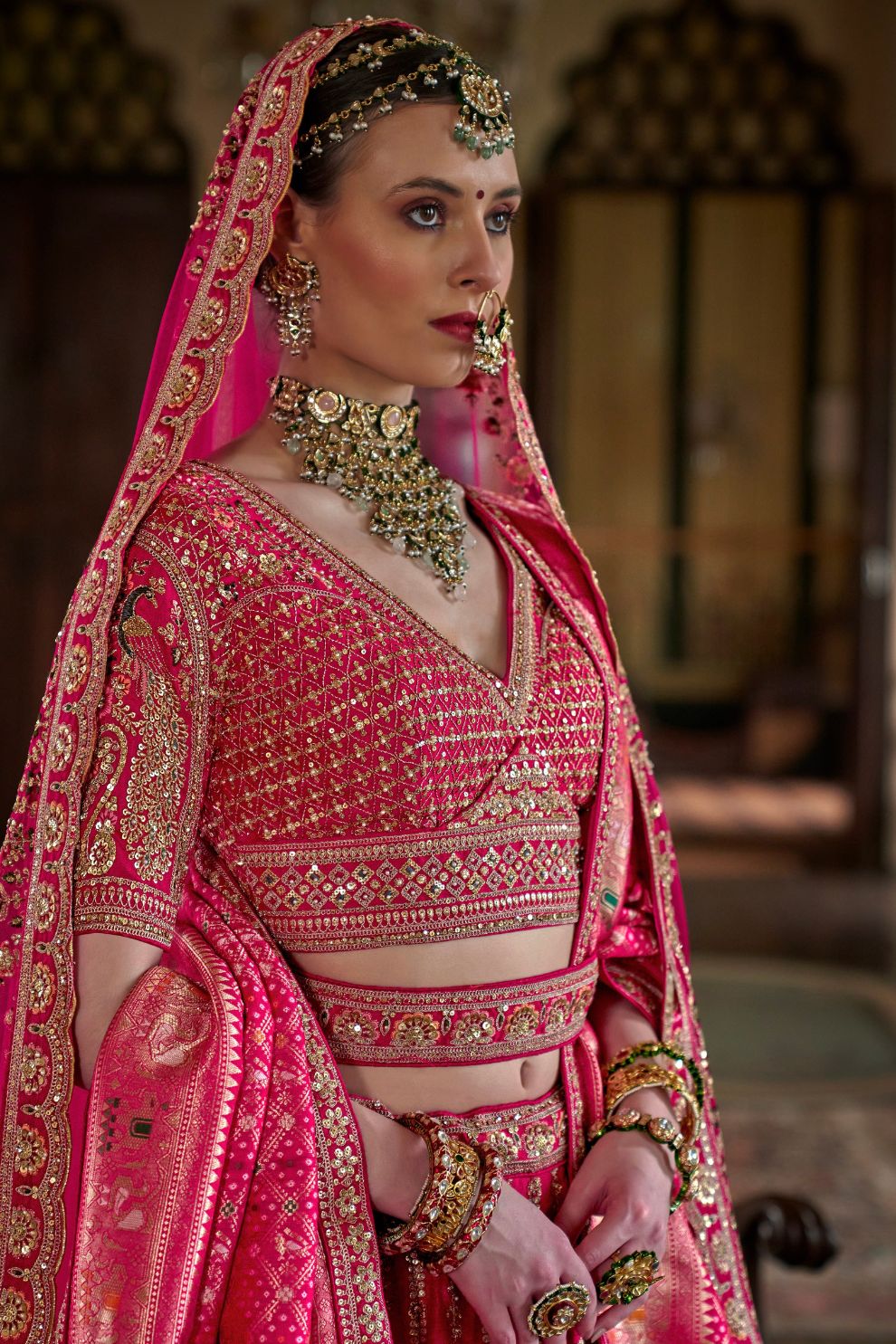 Rani Pink Silk Bridal Lehenga with Double Dupatta Heritage Zari Work
