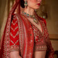 Crimson Red Silk Bridal Lehenga Vertical Zari Striper Work Elegant