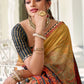 Yellow & Blue Floral Digital Print Silk Saree
