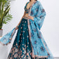 Teal Blue Georgette Lehenga Choli with Sequins & Thread Embroidery work