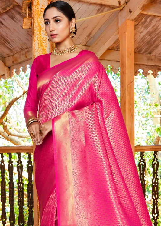 Hot Pink Woven Kanjivaram Saree:Limited Edition