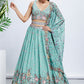Turquoise Blue Chiffon Lehenga Choli with Sequins & Thread Embroidery work