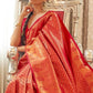 Vermilion Red Zari Woven Kanjivaram Silk Saree with Tassels on Pallu