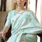 Tiffany Blue Lucknowi Chikankari Weaving Silk Saree