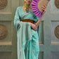 Turquoise Blue Chikankari Weaving Silk Saree with Sequins work