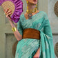 Turquoise Blue Chikankari Weaving Silk Saree with Sequins work