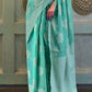 Turquoise Blue Chikankari Weaving Silk Saree with Sequins work