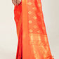 Fire Orange Zari Butta Woven Banasari Silk Saree