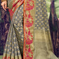 Fog Black Zari Woven Checkered Banarasi Silk Saree