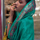 Turquoise Green Handloom Woven Dual Tone Organza Silk Saree with Sequins Work