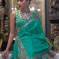 Turquoise Green Handloom Woven Dual Tone Organza Silk Saree with Sequins Work