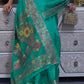 Turquoise Green Handloom Woven Dual Tone Organza Silk Saree with Sequins Work