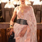 White & Brown Copper Zari Woven Linen Silk Saree